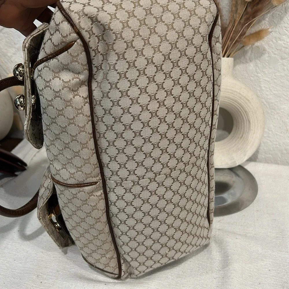 Auth Celine Macadam Pattern Canvas x Leather 2WAY Crossbody Shoulder Handbag